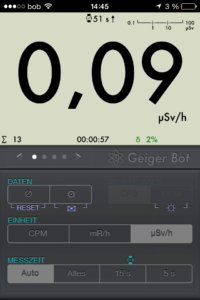 Geiger Bot iOS App aktueller Strahlungswert
