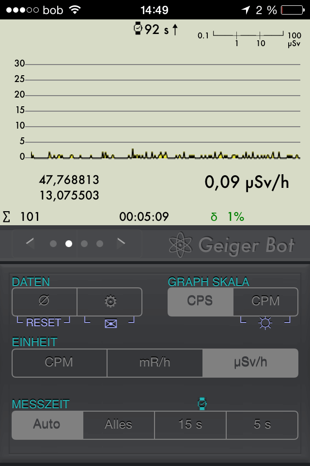 Geiger Bot iOS App Strahlungsverlauf